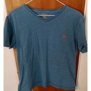 Mens Polo Ralph Lauren V-Neck T-Shirt M Blue  Short Sleeve Pony Logo 100% Cotton